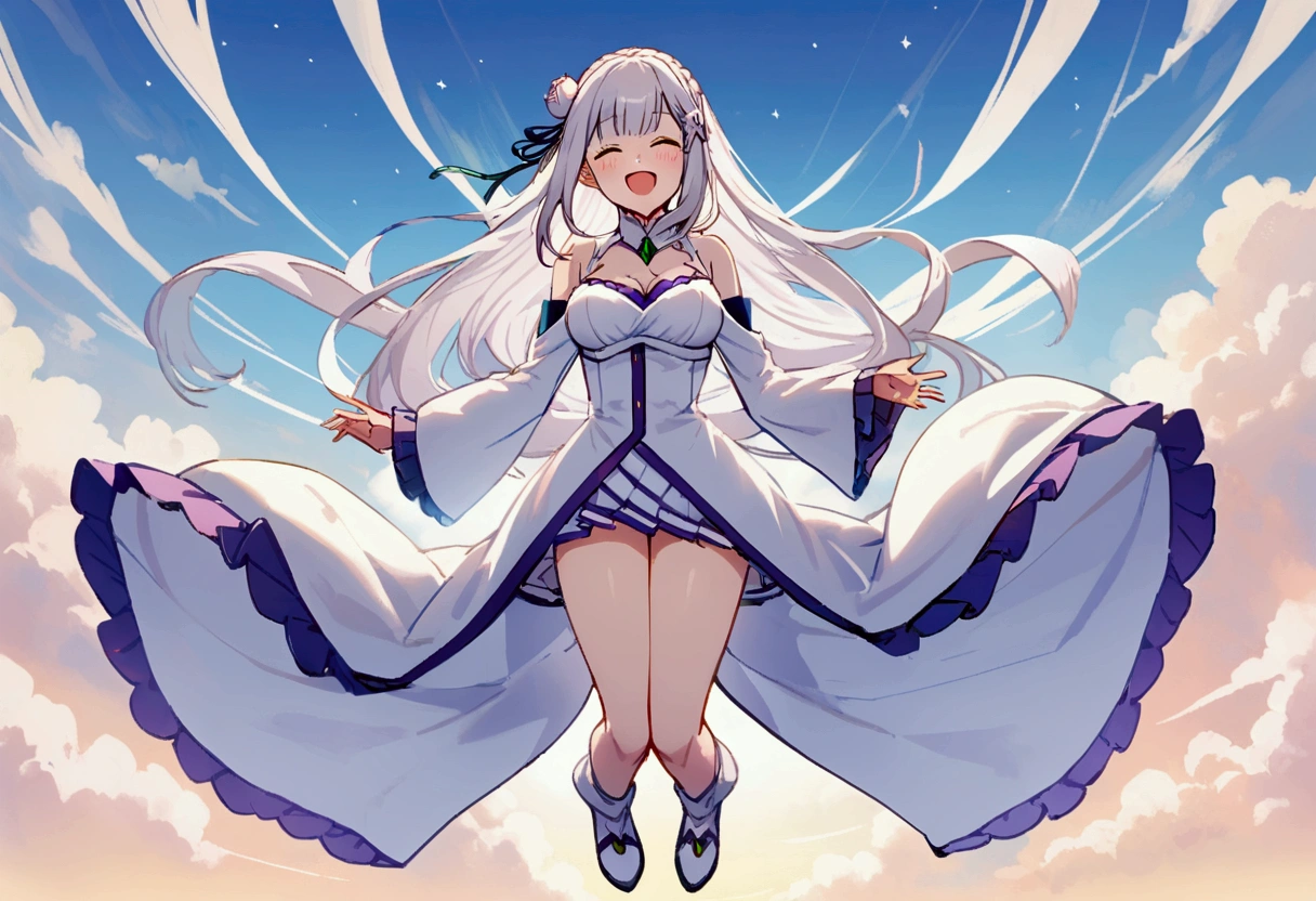 Emilia, looking at the sky, happy, full body, perfect