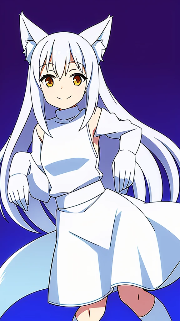 1girl ,solo,20s,mature female,white hair,long hair,fox ears,(simple background),white shirt,white skirt,smile,GhostPose
