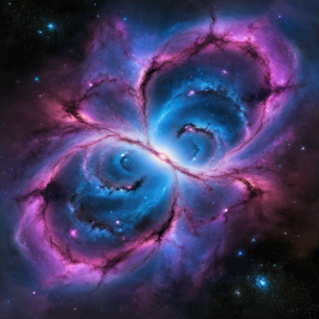 imagem arafada de uma nebula espacial com fundo azul e roxo, nebula, Space quantum death. Deep space, portrait of a cosmic entity, heat death of the universe, psychedelic cosmic terror, surreal space, end of the universe, cosmic horror style, Scenario, paisaje