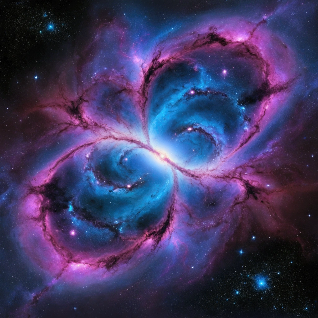 imagem arafada de uma nebula espacial com fundo azul e roxo, nebula, Space quantum death. Deep space, portrait of a cosmic entity, heat death of the universe, psychedelic cosmic terror, surreal space, end of the universe, cosmic horror style, Scenario, paisaje