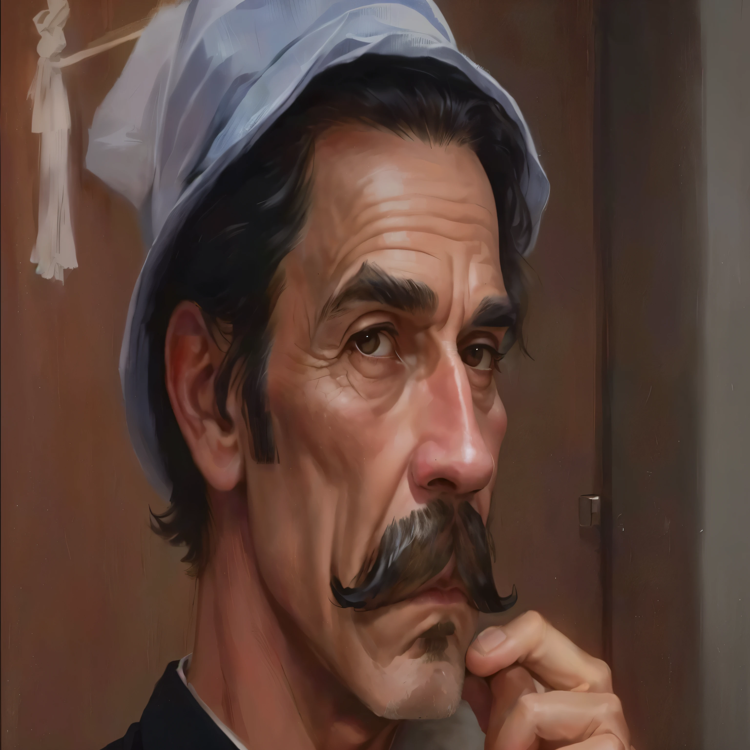 there is a man with a mustache and a hat on, Dom Ramon, oldman with mustach, 