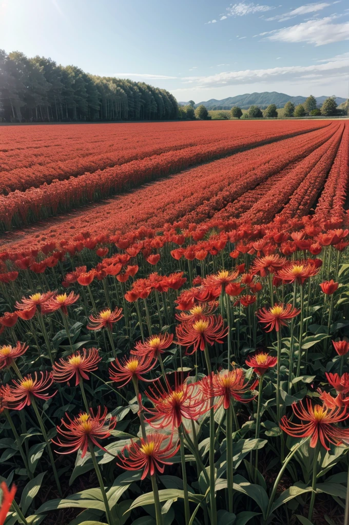 Crimson red spider lily field