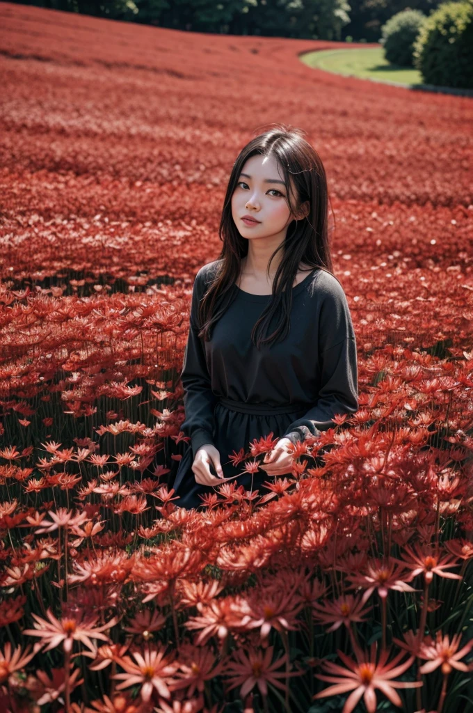 Crimson red spider lily field