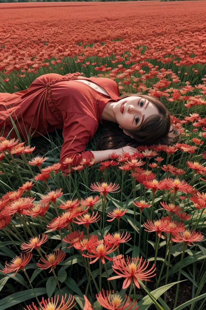 Crimson red spider lily field