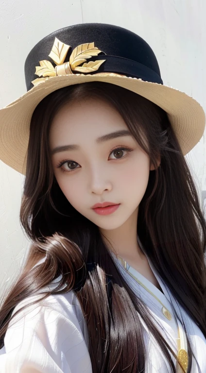 a closeup of a woman with long hair and a hat, Yoshitomo Nara, dilraba dilmurat, with a cute face - fine, chiho, chen xintong, Sha Xi, Xision Wu, motto hole, Marin Kitagawa, Beautiful face of Japanese girls, pretty-face-fine girl
