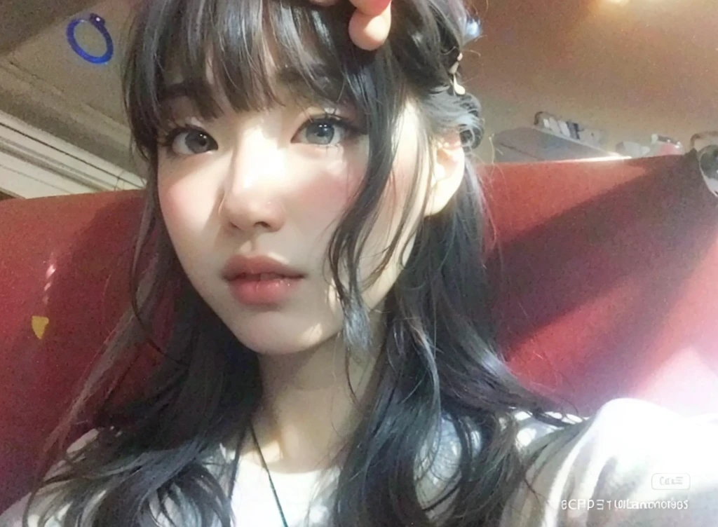 ridiculous, 1 girl, starry eyes, blush, (reality:1.5), (masterpiece, extremely detailed CG Unity 8k wallpaper, best quality, high resolution: 1.2), (ultra_detailed, UHD:1.2), (pixels:1.erfect lighting, unique, (beautiful girl:1.2), looking at the audience, unreal engine, side light, perfect face, detailed face, beautiful eyes, pretty face, (bright skin: 1.3), idol, (abs), ulzzang-6500-v1.1, soft smile, upper body, (crimson hair), ( background), ((dark background)), (depth of field), close-up, selfie