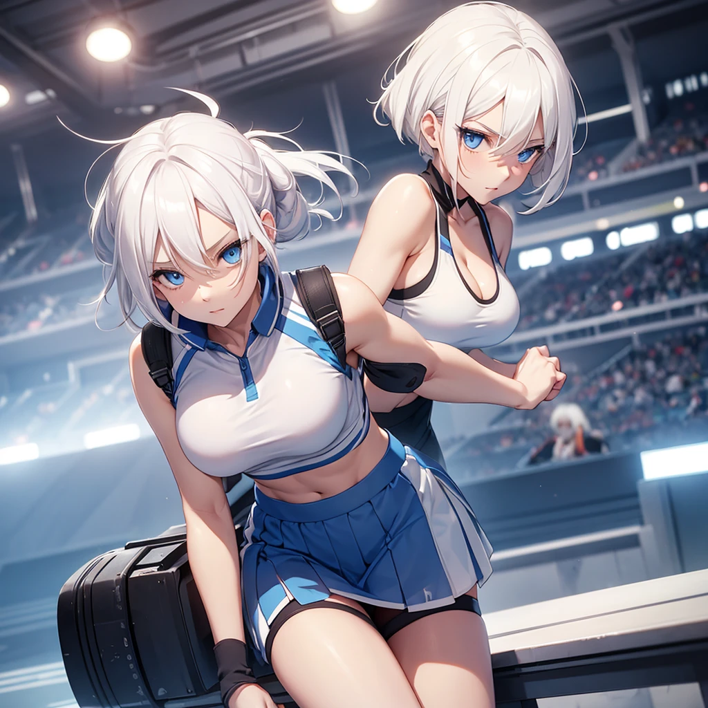 A hockey game being played by beautiful naked girls with very large breast