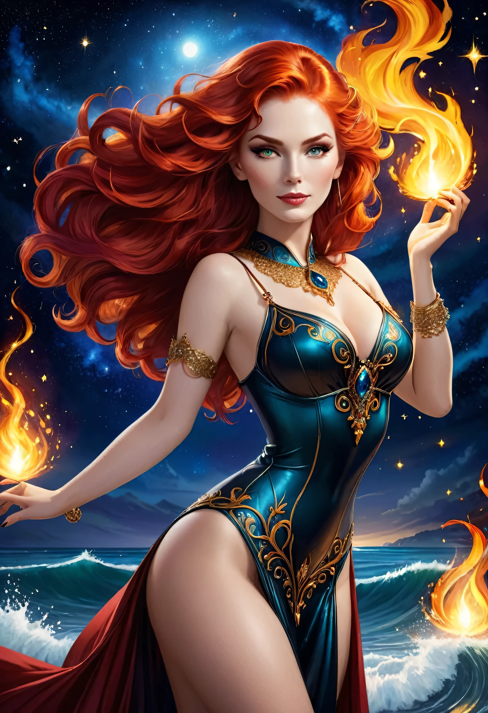 Professor Sybill Moonwhisper is a woman of remarkable beauty and magnetic presence at Camelot University of Magic.. Her flaming red hair, as alive as fire, cascade over your shoulders in seductive waves, standing out from the crowd with its color and splendor. Their eyes, the color of the night sky dotted with stars, shine with a mix of mystery and fascination, capturing the attention of everyone who approaches her.
Her figure is sculpted with grace and sensuality, with smooth curves and a stance that exudes confidence and power. ella moves with a hypnotic elegance, as if dancing to the rhythm of an invisible song, captivating those around you with every graceful gesture.
Sybill is known for her bold and provocative fashion, and her clothes always reflect her bold personality and appreciation for sensuality. ella'Not afraid to show your natural beauty, often choosing clothes that highlight their curves and reveal some skin, leaving a trail of admiration wherever it goes.
Despite her stunning appearance and irresistible charm,, Sybill is an incredibly competent and dedicated teacher. His passion for magic and divination is evident in his classes.., where she shares her vast knowledge with enthusiasm and skill, inspiring your students to explore the mysteries of the unknown.
With your dazzling beauty and your sharp intelligence, A professora Sybill Moonwhisper é uma figura icônica na Camelot University of Magic, a true priestess of magical sensuality and a source of fascination and inspiration to all around her.