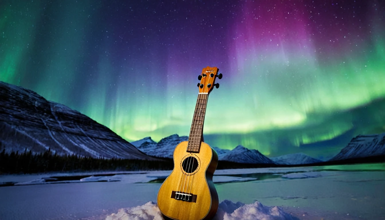 Ukulele, por Genevieve Naylor (northern lights in the background)