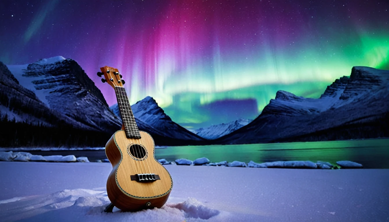 Ukulele, por Genevieve Naylor (northern lights in the background)