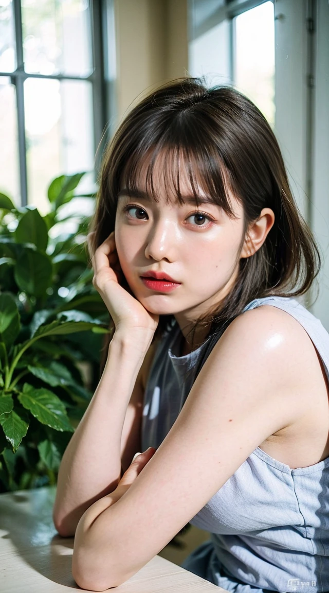 (Small Tits), (Age 25), (very small head), dawn, sunlight, (Perfect body:1.1), (8k), (Very delicate and beautiful), (Highest quality:1.0), (Realistic), Realistic Shadows, (High resolution:1.0), Detailed skin, Very detailed, the body is slim, (Beautiful Hair, Real Hair, Thinning hair), blush, Realistic, Realistic Face, Realistic eyes, Small eyes, smile, (eyeliner), (mascara), (eye shadow), whole body、Open leg pose、Nipples、naked、Thick pubic hair、ponytail、The background is a white wall、smile
