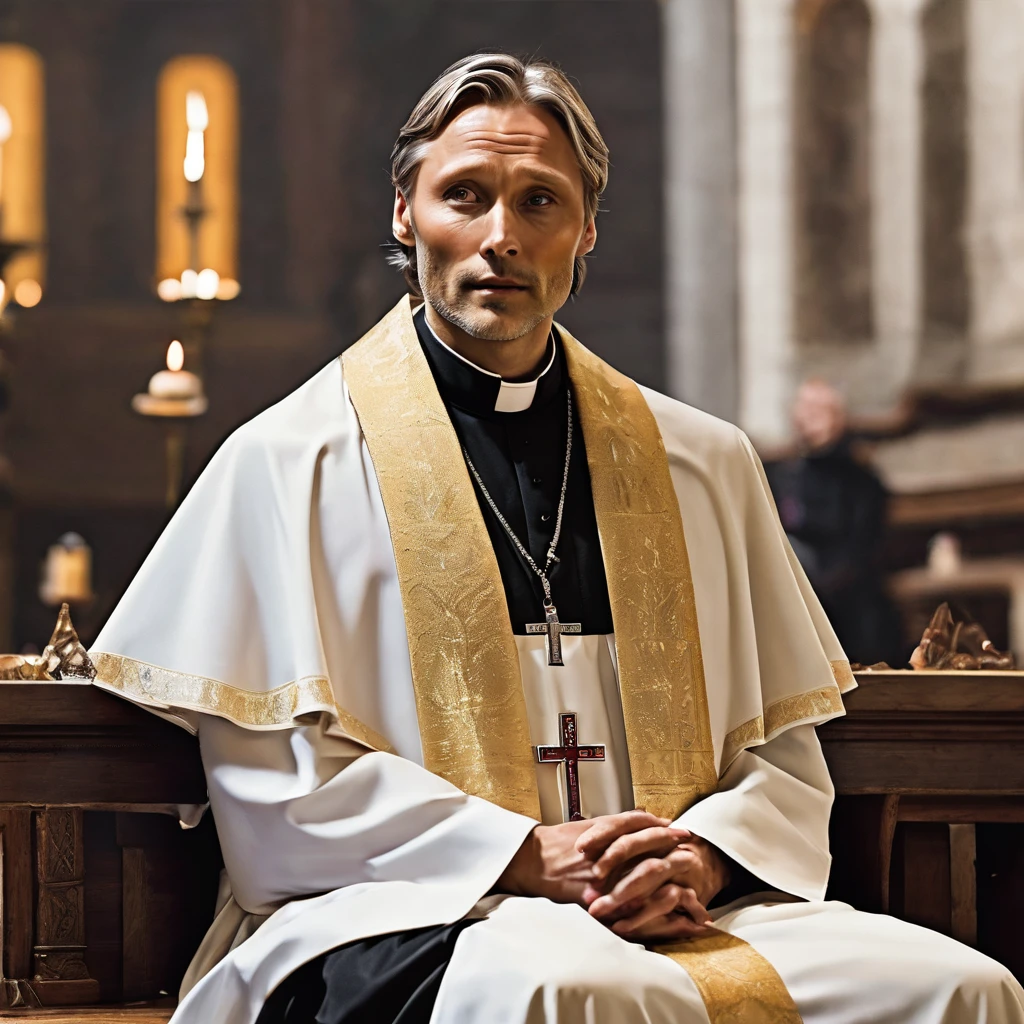Mads Mikkelsen as a priest
