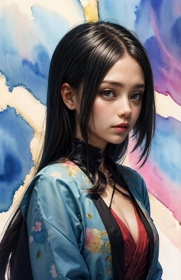(Tabletop, Highest qualityの, Highest quality, Official Art, (beautifully、aesthetic:1.4), (Watercolor:1.4) ),  (Tsukuyomi:1.5), 日本god話のgod様々々, Fleeting beauty, 星空に照らされたgod秘的な存在, god&#39;Grace, Calm and contemplative expression, Flowing Heavenly Robe, Silver glow illuminating nocturnal landscapes, Dance of shadows and lights, Whispers of Ancient Legends