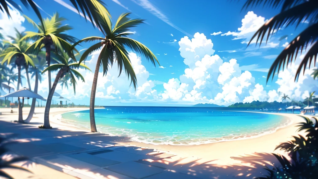 Summer,beach,Waves,coconut tree,Beach,Blue and white as the base color