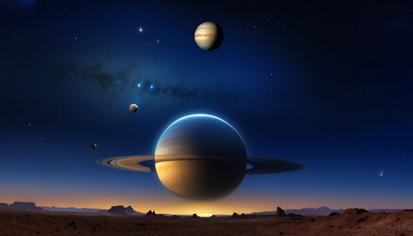 Ukulele, por Genevieve Naylor (Planet Venus, marte, Pluto, saturn in the background); HD image
