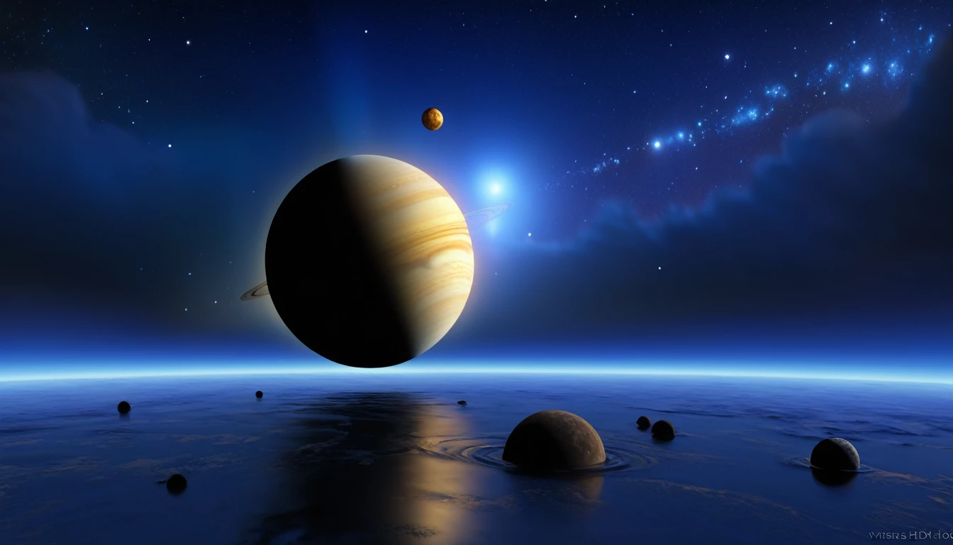 Ukulele, por Genevieve Naylor (madrugada; Planet Venus, marte, Pluto, saturn in the background); HD image