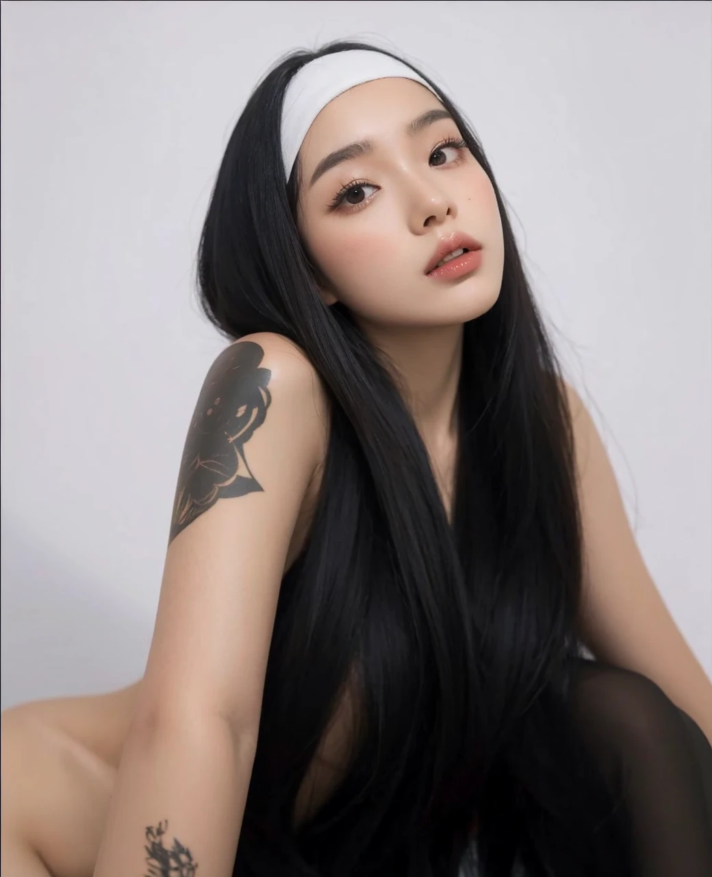 Ulzzang girl black hair and tender
