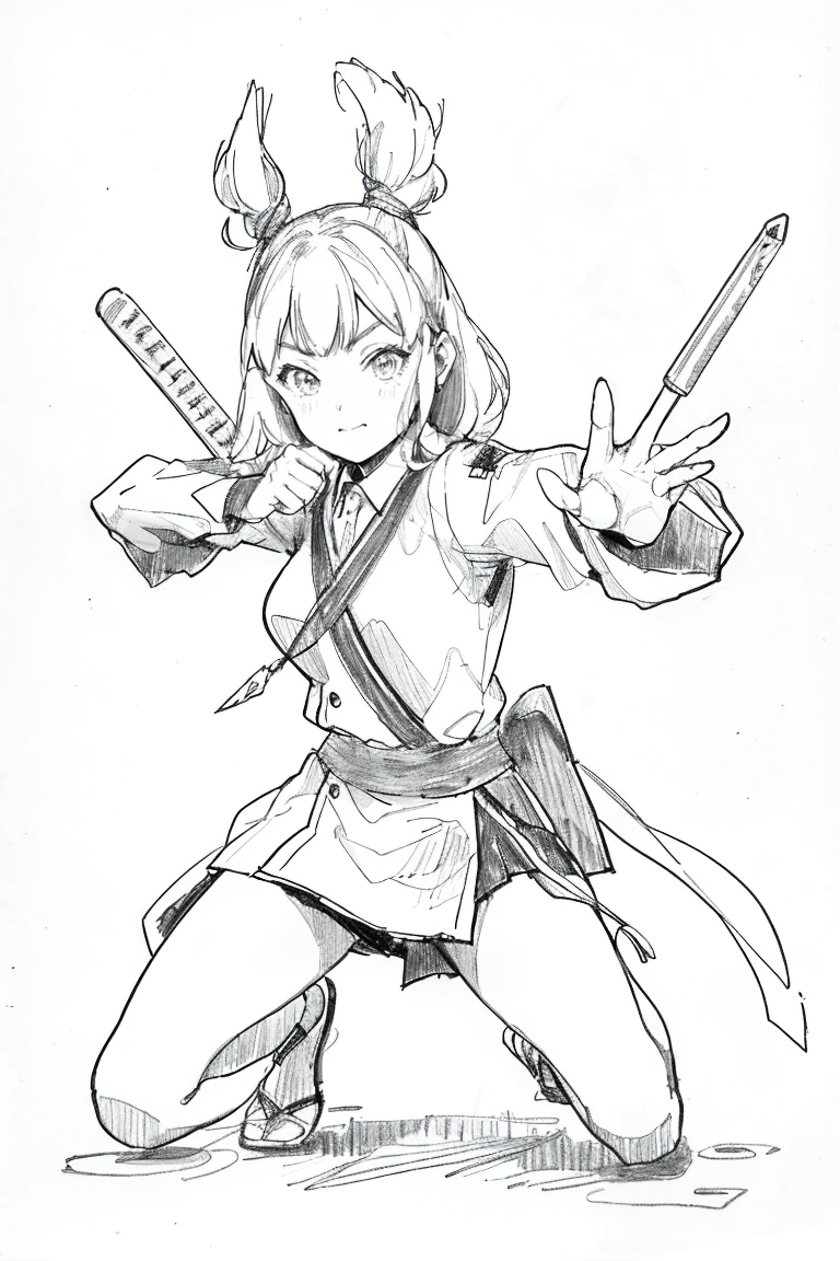 CRIE ,line art, monochrome, sketch drawing pencil, Traditional media character Woman, warrior with action pose