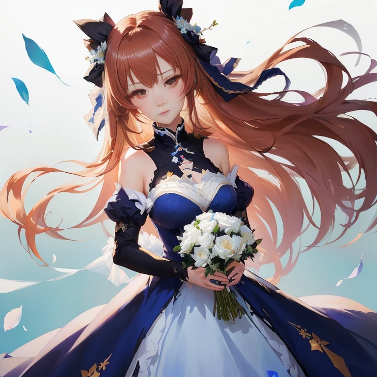 anime girl in a blue dress holding a bouquet of flowers, cute anime waifu in a nice dress, from arknights, cushart krenz key art feminine, guweiz on pixiv artstation, from girls frontline, in dress, guweiz on artstation pixiv, ayaka genshin impact, anime girl wearing a black dress
