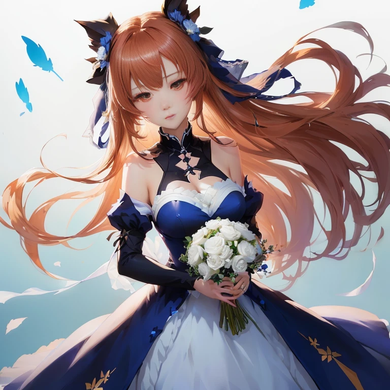 anime girl in a blue dress holding a bouquet of flowers, cute anime waifu in a nice dress, from arknights, cushart krenz key art feminine, guweiz on pixiv artstation, from girls frontline,  in dress, guweiz on artstation pixiv, ayaka genshin impact, anime girl wearing a black dress