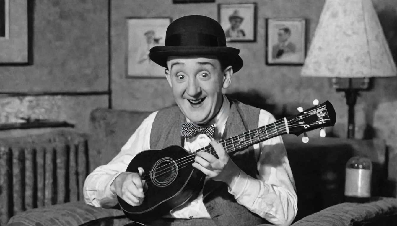 1930; Stan Laurel playing Ukulele, by Genevieve Naylor 