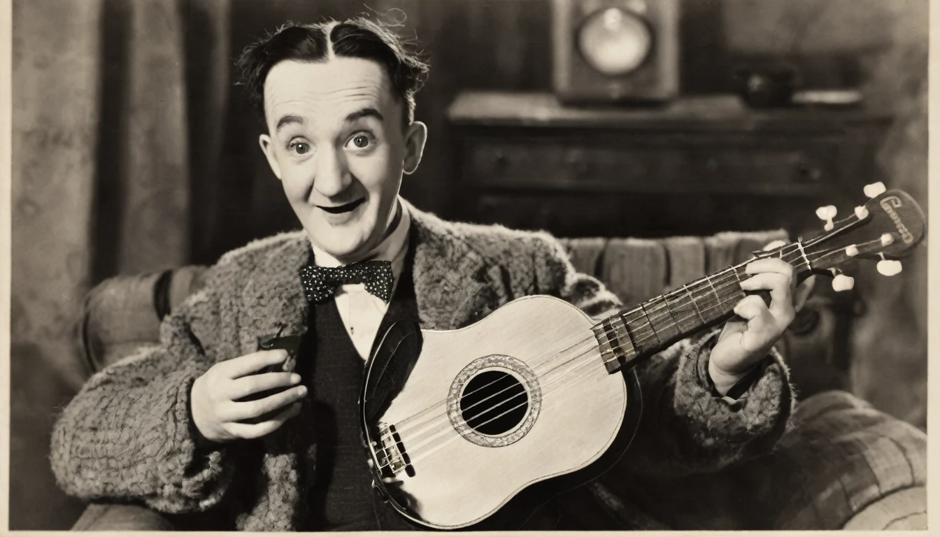 1930; Stan Laurel playing Ukulele, by Genevieve Naylor