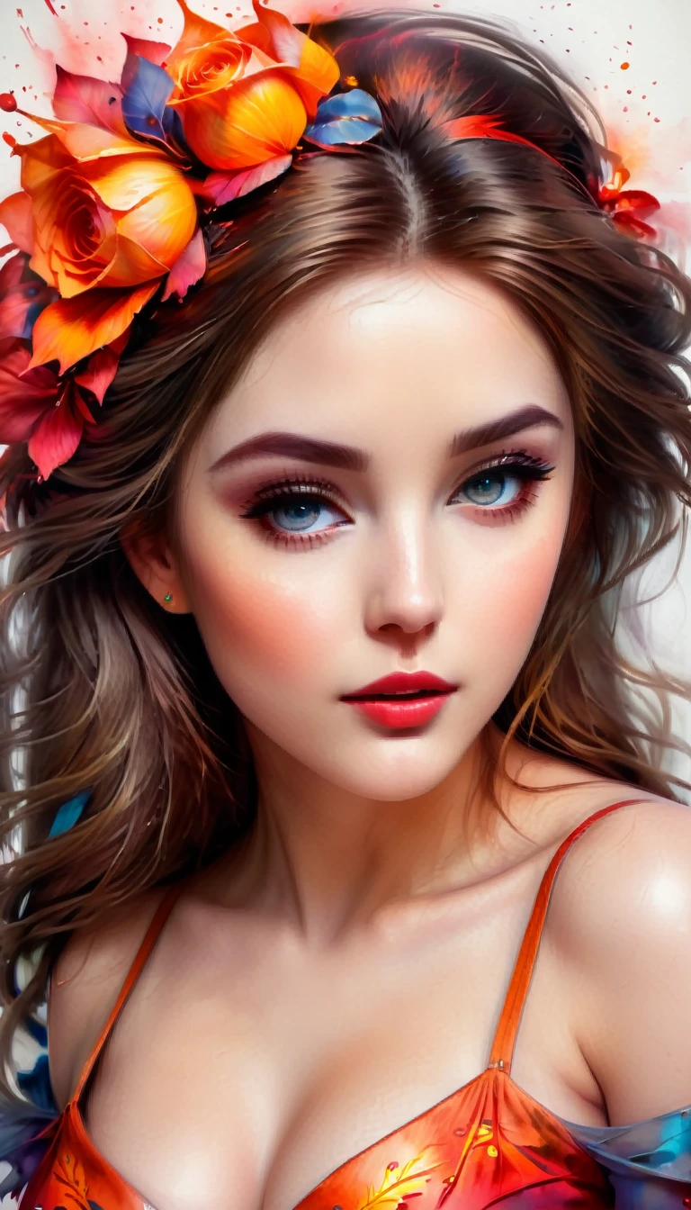 (best quality, 4k, 8k, high resolution, masterpiece: 1.2), ultra-detailed, (realistic, photorealistic, photorealistic: 1.37), art nouveau, beautiful detailed eyes, full lips, expressive face, 1 girl, long and wavy hair, hat with flower, flawless porcelain skin, seductive look, captivating look, revealing and tight clothing, bright and vibrant colors, dynamic lighting, shadows and highlights, fire and smoke background, vibrant tones of red and orange, style anime art, focus on the character Mai Shiranui, sexy and confident pose, sensuality, energy, intensity