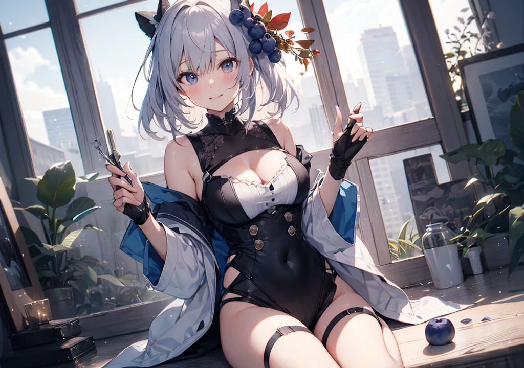 Highest quality、8K、(White Bunny Girl)、Fishnet tights、High heels、Bunny Suit、View Viewer、((Angle from the breast))、((Boob Emphasis))、（Fellatio gesture）、((Knees on the floor))、smile、Futuristic Living Room、indirect lighting、Room with houseplants、From the window you can see the valley between the city buildings、Night view、Silver short hair、Beautiful eyes、Beautiful Face、Delicate eyes、((Very long nipples))、Sticking out a long tongue、Tears dripping from the tongue

