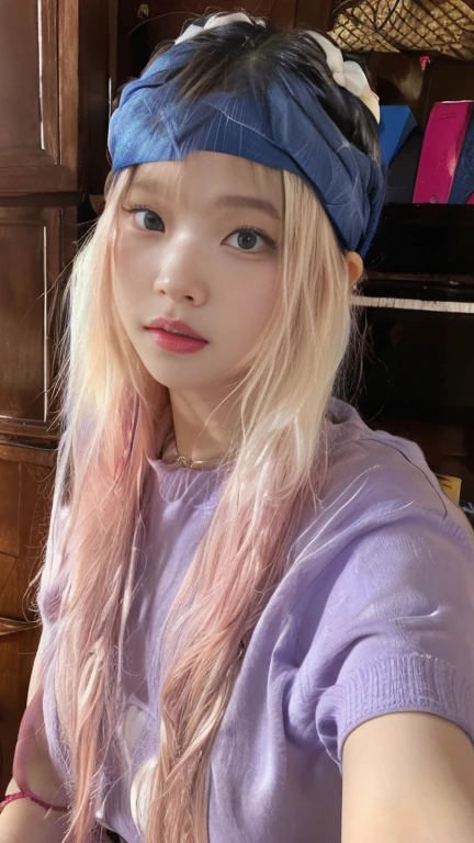 arafed woman con cabello rosado wearing a blue headband and blue eyes , parque roseanne de blackpink, Lalisa Manobal, portrait of jossi de blackpink, Lalisa Manoban de Blackpink, con pelo largo y blanco, jossi de blackpink, Jaeyeon Nam, con el pelo largo y blanco, su cabello es blanco, con cabello rosado, pelo liso rosa, jinyoung shin