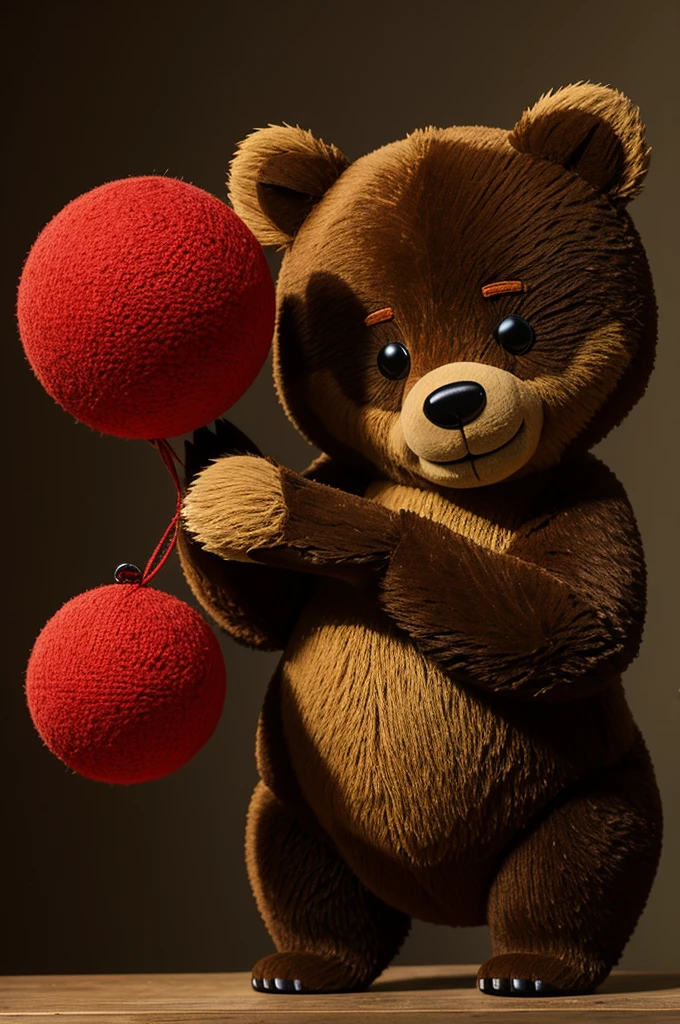Animated little bear character with a red ball
