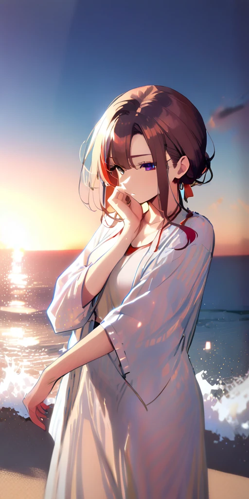 ((Highest quality、、masterpiece:1.3)), Upper Body、Long legs、Sharp focus:1.2, Beautiful woman with perfect figure:1.4、(Smiling:1.2), double eyelid、30-year-old female、Sexy pose、((((Close your mouth、One Woman、under wear,sea,beach,sea side))))、(((((Hands on the side of the body:1.5)))))