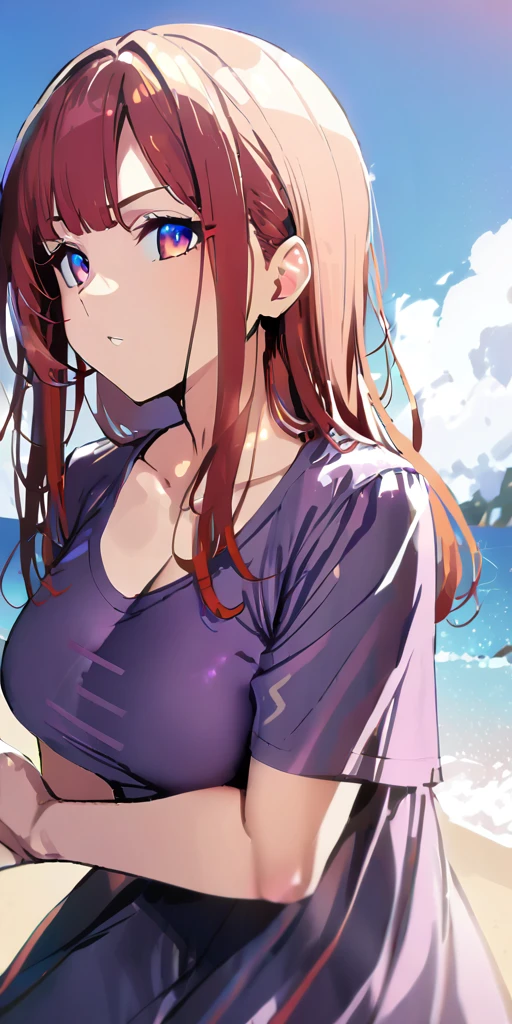 ((Highest quality、、masterpiece:1.3)), Upper Body、Long legs、Sharp focus:1.2, Beautiful woman with perfect figure:1.4、(Smiling:1.2), double eyelid、30-year-old female、Sexy pose、((((Close your mouth、One Woman、under wear,sea,beach,sea side))))、(((((Hands on the side of the body:1.5)))))