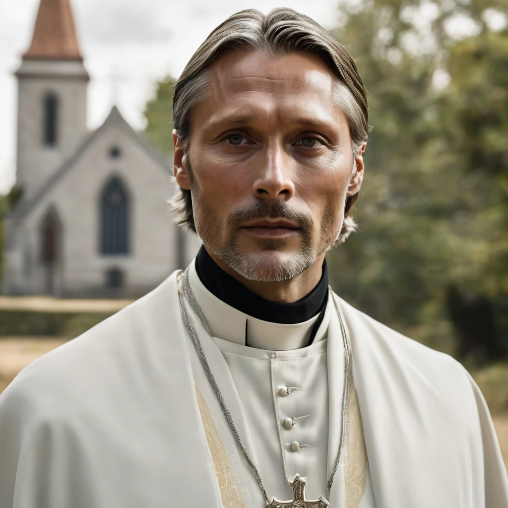 photo of h0mel@nder, as a (priest:1.3),in a church, white robes, wearing a cassock, (holy cross locket:1.1), smiling, 8k uhd, dslr, high quality
<lora:HomelanderV1:0.85>