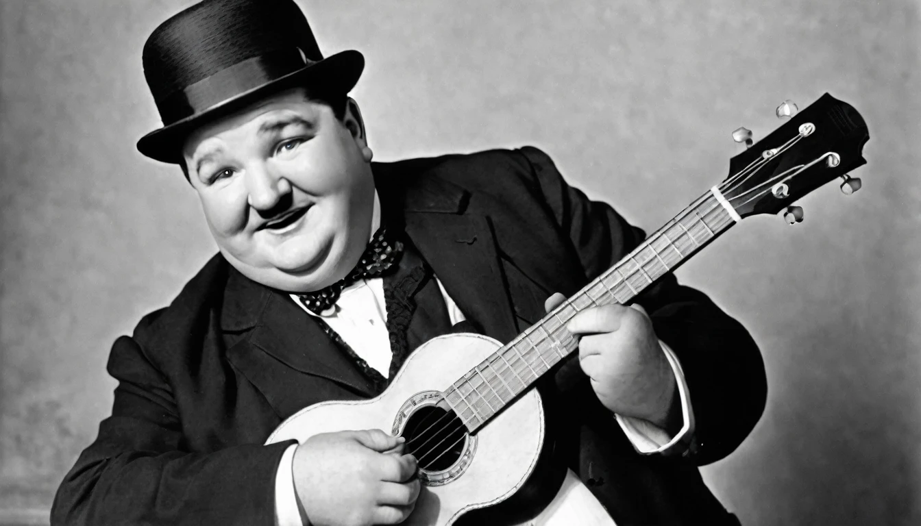 Oliver Hardy tocando Ukulelê, by Genevieve Naylor 