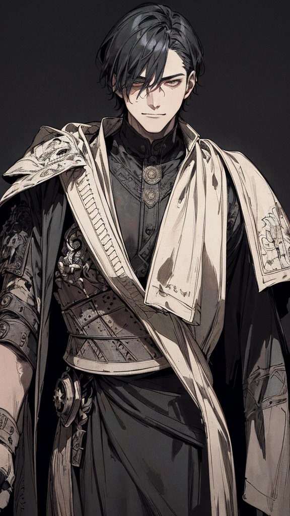 Best quality, (background_detail), high_contrast, detail_original_illustration, warrior, muscular, villain_face, armored, full_body, medieval, crease_brow, young_man, 20s_male, bangs_up, short_hair, dark_stitch_landscape, (dramatic_lighting:1. 25), (shaded_ background:1.2), black_hair, (short black hair:) 1.1 ), large figure, delicate face, evil smile, sharp eyes, black background, (black background:1.5), beautiful line drawing, black and white
Translated with DeepL.com (free version)