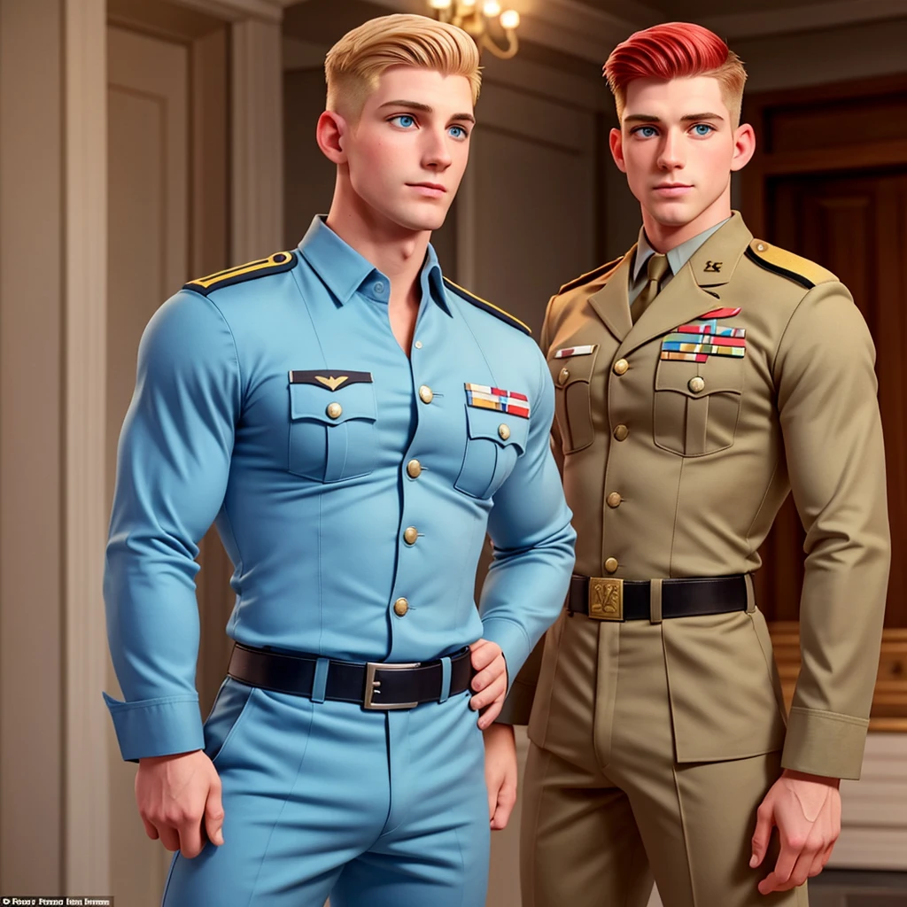 pinup Ryan Cooper . Ryan Cooper could easily be the perfect Army officer. He was wearing only trousers , and blond hair was visible on his chest .Standing 6 ft 1 inch tall, weighing 170 lbs, With square jaw, pale blue eyes,big dick, shaved face, erection, hairy chest , light red hair and physique, Perfected by hours of workouts in the gym, He personified a fit young 2nd lieutenant, who was adored by the army. Graduated from West Point, where he played footbal