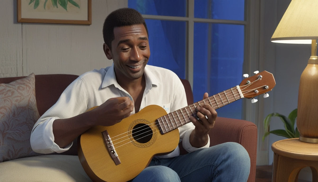 Pelé playing Ukulele, by Genevieve Naylor