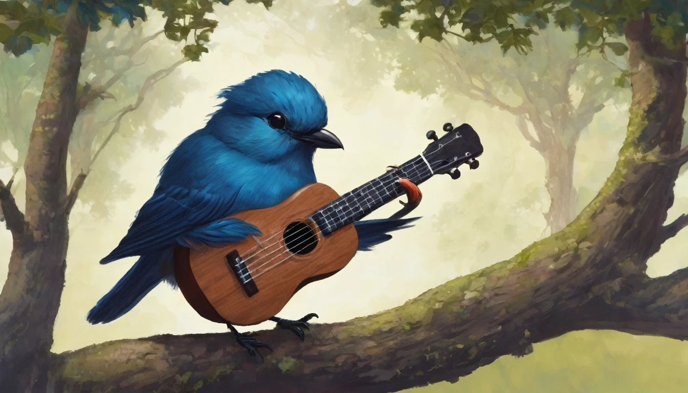 Bird playing Ukulele, by Genevieve Naylor 