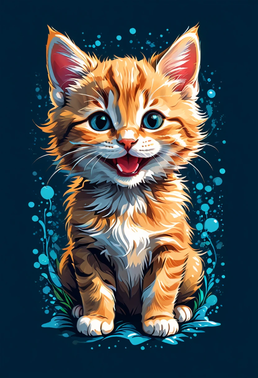 Vector art for t-shirt design, of an illustration of a smiling kitten, transparent background, t-shirt design.
(Art Work, UHD Quality, Realistic Quality, 32k Details, Professional, Perfect Composition, Very Aesthetic, Absurdity, Super Detailed, Intricate Details:1.3)