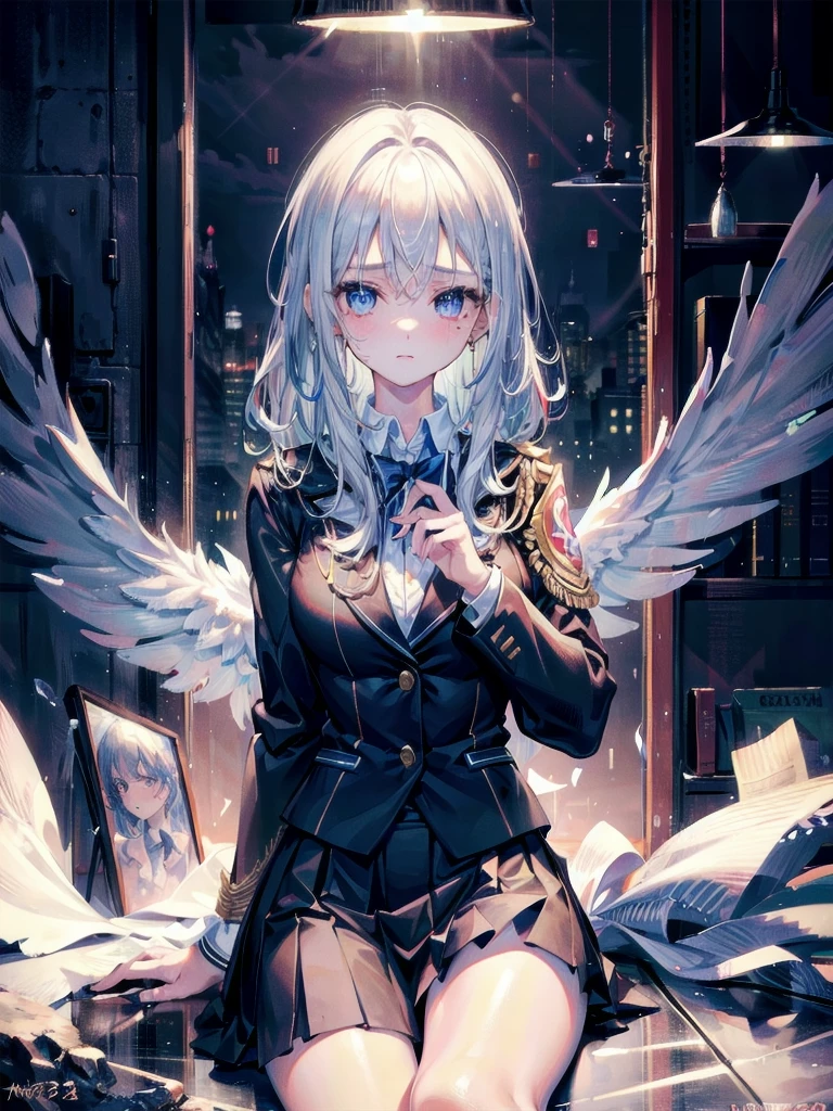 Blonde、night、Remains、art、,mini skirt,vision,Small face bangs ,beauty,vision 、boots 、One person 、Jacket