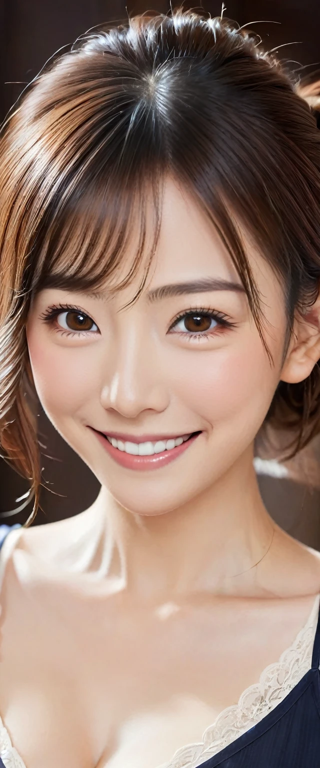 (1girl), Solo, Extremely cute, Amazing face and eyes, (Beautiful lovely smile), (extremely detailed beautiful face), bright shiny lips, (Best Quality:1.4), (Ultra-detailed), (A hyper-realistic, Photorealsitic:1.37), Beautiful fair skin, extremely detailed CG unified 8k wallpaper, RAW Photos, professional photograpy, Cinematic lighting,