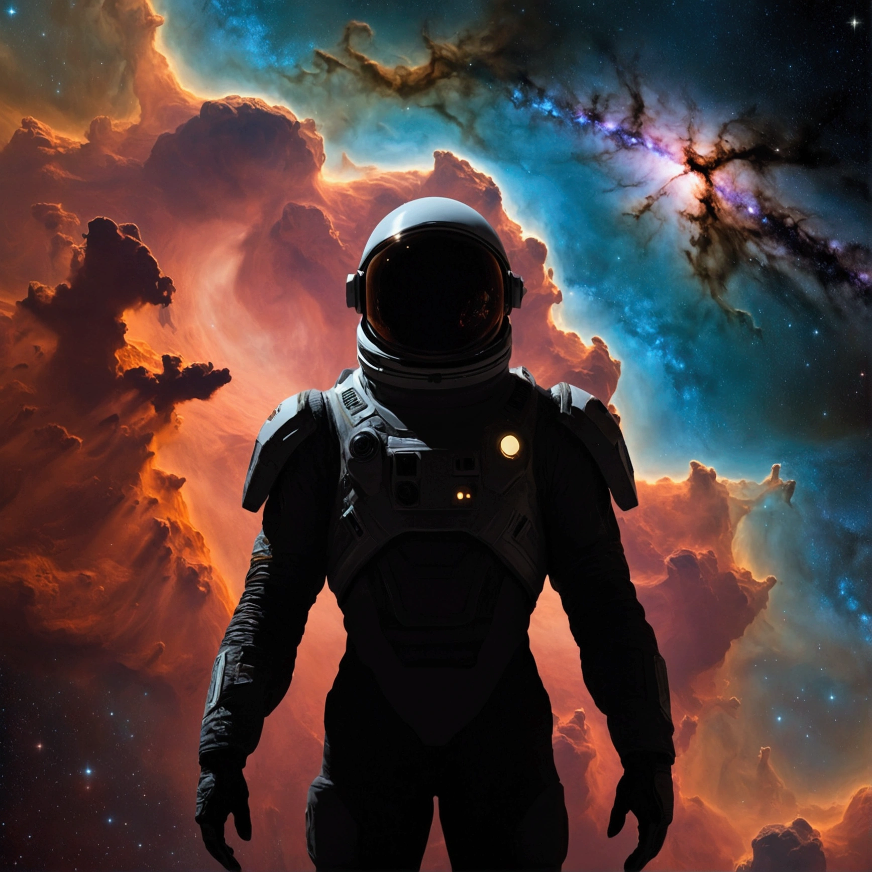 shadow of a space creature in front of a nebula