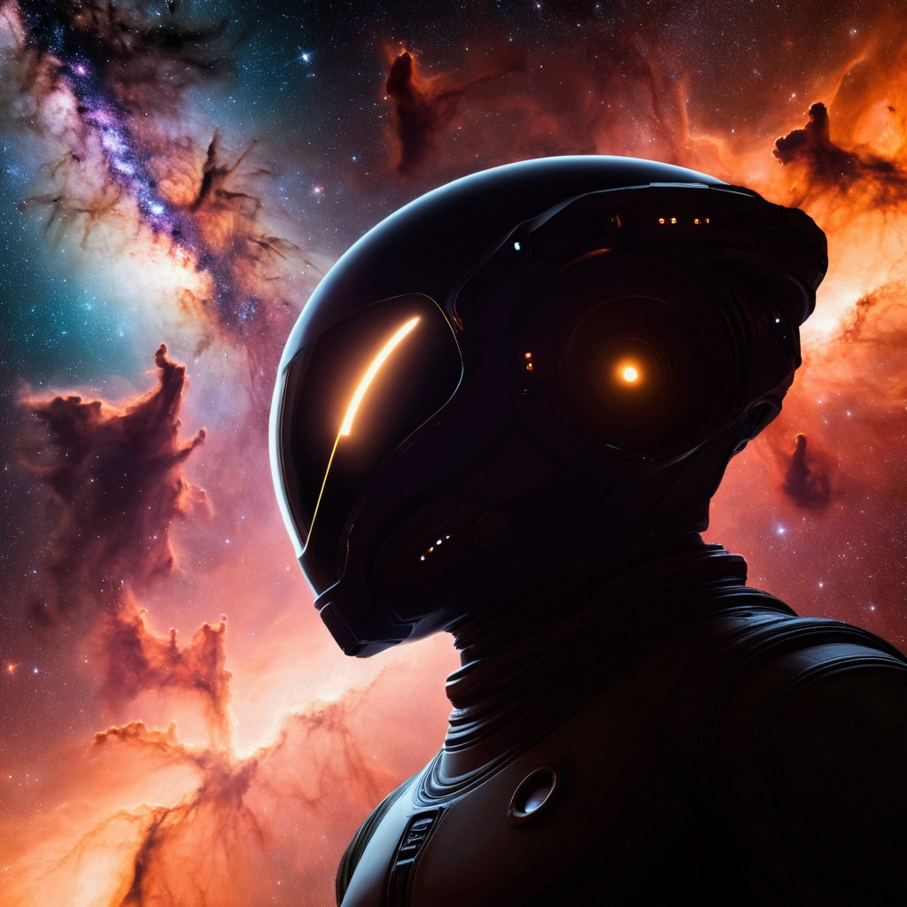 shadow of a space creature in front of a nebula