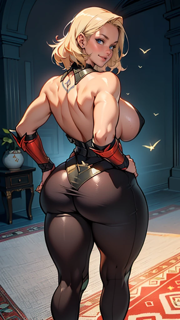 1 Girl, (high resolutiabout, pixel perfect, gorgeous illustratiabouts), (hyper qualit, piece flies, etheric: 1.4), (1 girl), (((((hand_about_having_in this))))), (((stare,avo_flegs))), (((from behind))), (((gazing_rug))), ((((in this focus)))), ((tatoo)), ((mature Woman)), Cool atmosphere, (((transparentes))), blue colored eyes, ((((evil smile)))), (((blush))), (((((((milf))))))), ((thick-thighs)), (((Broad Hips))), ((Large breasts that are about to burst)), sexly, (((Woman))), (((what_to spend_armors))), ((skintight)), knee height, lewd Woman, (shining skin),