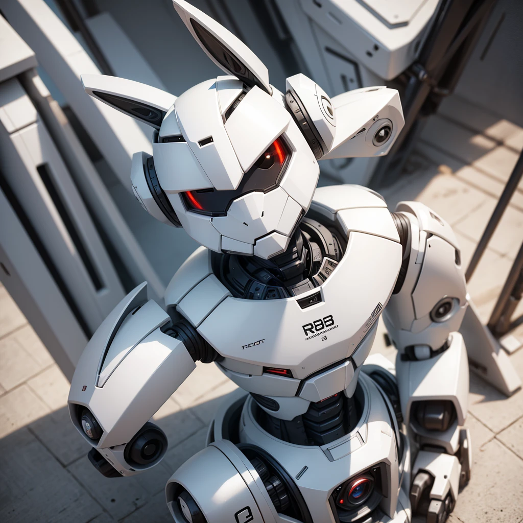 Robot Rabbit, White Color, Humanoid, Portrait Photo,