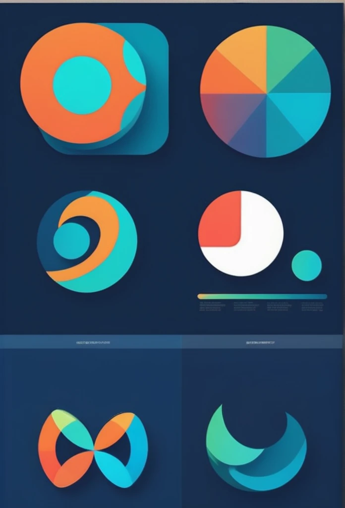 1. Graphic elements abstract shapes:Overlapping geometric shapes(circle、triangle、quadrangle)using、Expressing the diversity of design。
Iconic Shape:Incorporating abstract shapes of the pen tool cursor and monitor outlines、graphic design、Web Design、Express your Live2D modeling。
2. Color palette main color:Based on deep blue、Expresses credibility and expertise。
accent color:Use bright orange、Highlights creativity and energy。
Additional Colors:Vivid blue and green gradients are used.、Brings harmony to the overall color palette。
3. Typography logotype:「Creative Works」The characters are expressed in a modern and clean sans serif font.、「Co., Ltd.」Place it small.、Balance。
4. Concept: Visually express the fusion of creativity and technology.、We aim to create a design that conveys at a glance that we are a company that provides a wide range of design services.。