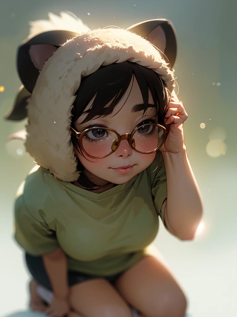 (Sumilux f1.4 75mm , low Latitude old color negative film , cross process , bokeh, flare, chromatic aberration , soft focus, (Shallow focus) , soft glow , Maximum aperture, High Key , Transparent depiction) , realistic female raccoon dog , butter face , two apart melons , Thick-rimmed glasses , in the foggy forest , clothed erotica , Kneeling , looking up to the sky , doggy style , (pee) , kawaii anime