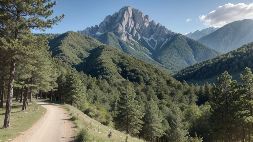 a landscape with Mediterranean forest, good nature and a mountain.