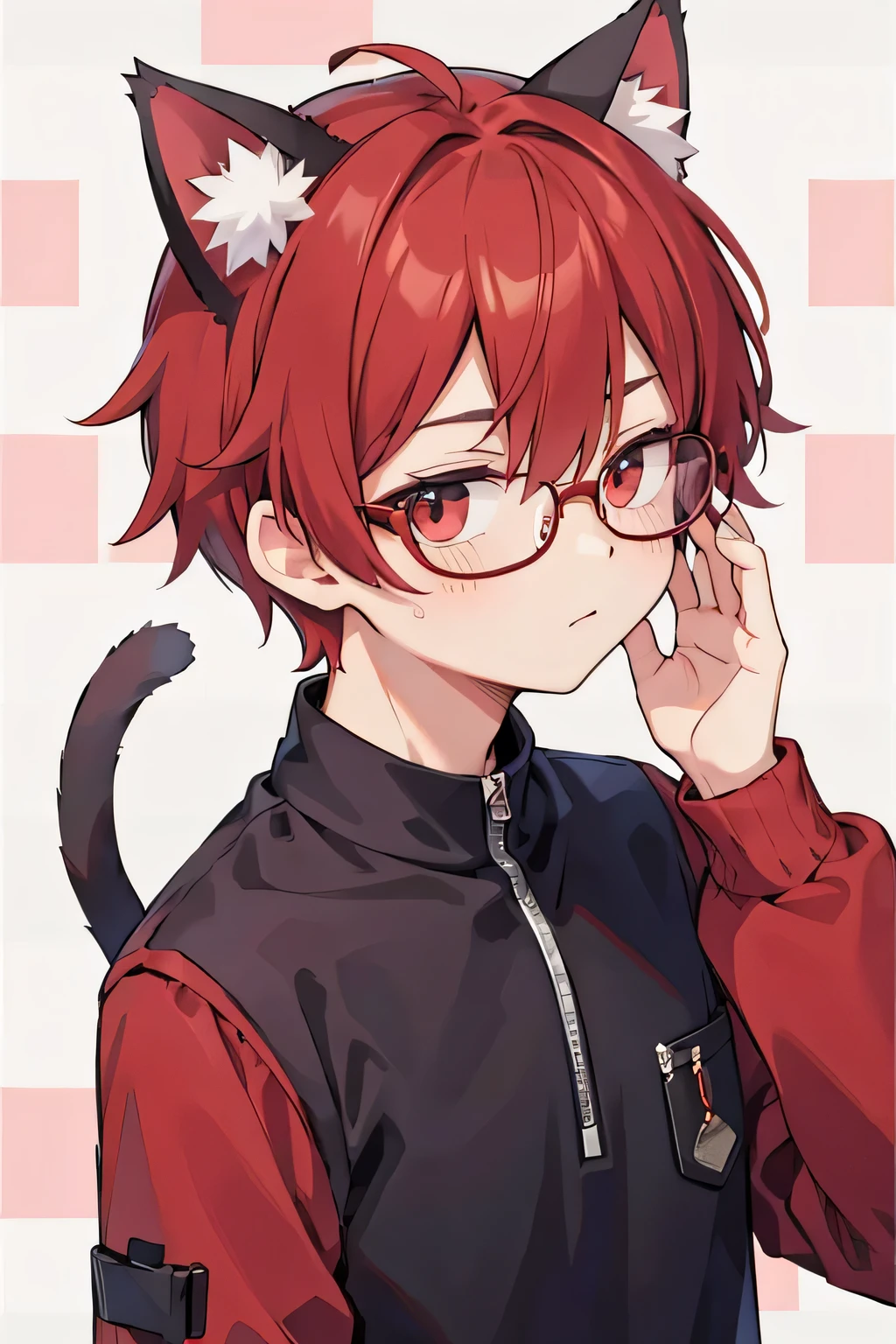 Male cat ears with red hair and glasses centered pattern multi-layered background