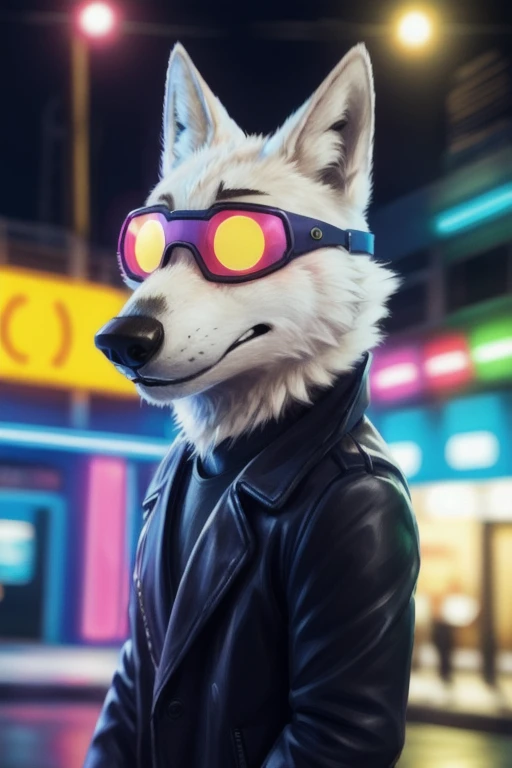cute cartoon of a (gary \(zootopia\)) wearing a (leather jacket) and (hypno googles), solo, wolf, white fur, 
BREAK, background gay bar, neon lights, sexual depravity, BREAK, (intricate, high detail, film photography, soft focus, RAW candid cinema, photorealism, realistic, photorealistic, analog style, subsurface scattering, masterpiece, best quality, ultra realistic, 8k), 